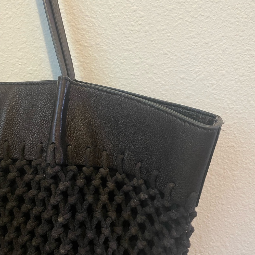 Free People Black Macrame/Crochet Fringe and Leather Hobo Bag - Picture 3 of 6